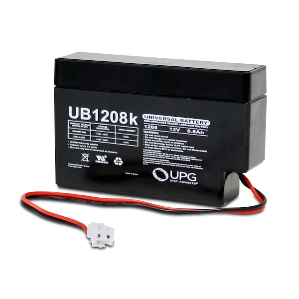 Upg Sealed Lead Acid Battery, 12 V, .8Ah, UB1208, WL (Wire Lead) with JST Connector, AGM Type 45799 - main